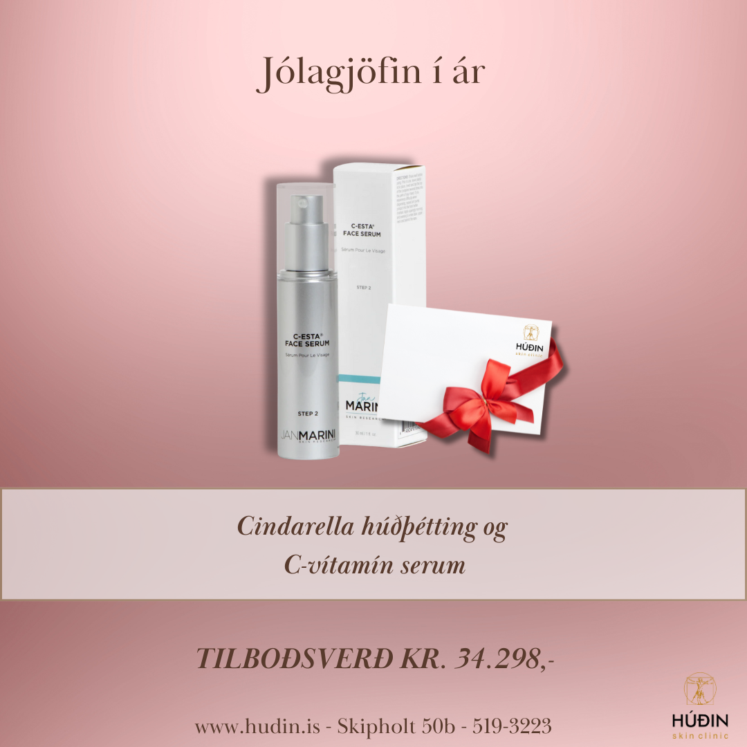 Jólagjöfin er cindarella húðþétting og C-vítamín serum. Vinsælt hjá dömum.